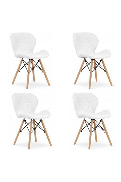 Avex Set de 4 scaune în stil scandinav, Artool, Lago, piele ecologică, lemn, alb, 47x38x73 cm