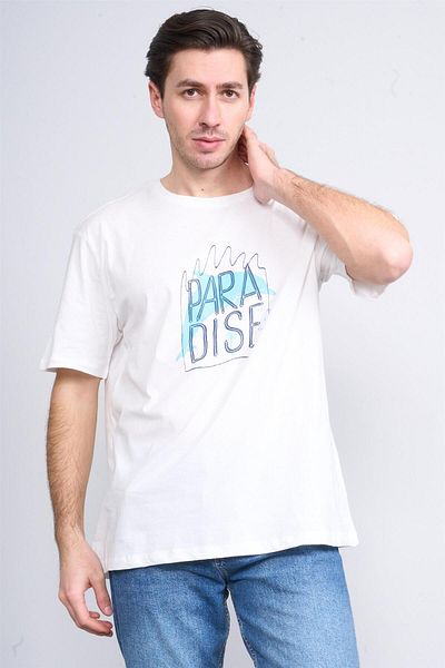 Çetinkaya Çetinkaya Chester Polo 3836 Crew Neck 30/1 Combed Regular Printed T-Shirt Cream