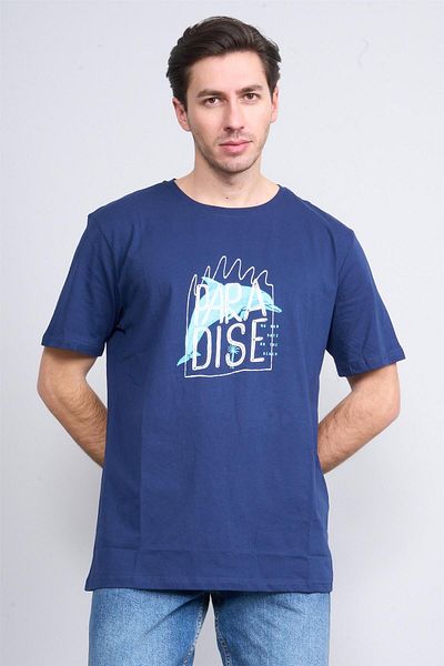 Çetinkaya Çetinkaya Chester Polo 3836 Crew Neck 30/1 Combed Regular Printed T-Shirt Light Navy Blue