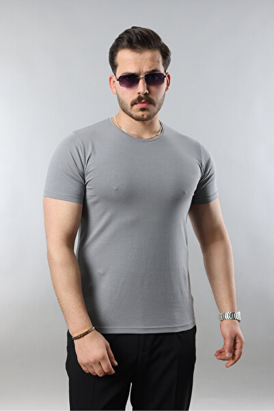 STOCX Erkek %100 Pamuk Slim Fit Dar Kesim Bisiklet Yaka Basic Tişört