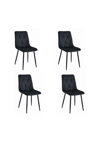 Avex Set de 4 scaune de bucătărie/living, Artool, Libra, catifea, metal, negru, 44x40x88,5 cm
