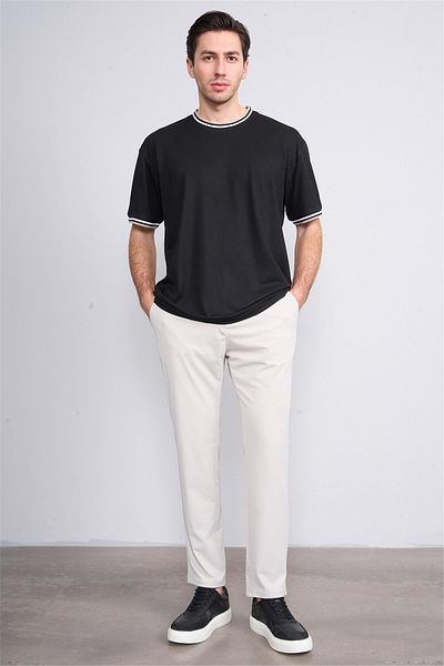 Çetinkaya Chester Polo 3792 Men's Crew Neck 30/1 Pique T-Shirt Black