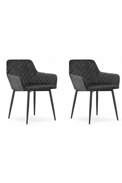 Avex Set de 2 scaune de bucătărie/living, Artool, Nola, catifea, metal, negru, 58x57x79 cm