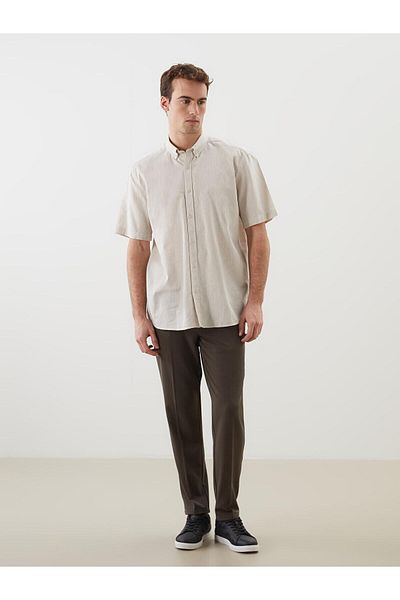 LC Waikiki Ανδρικό πουκάμισο LCW Vision Regular Fit με κοντό μανίκι λινό μείγμα (S5)