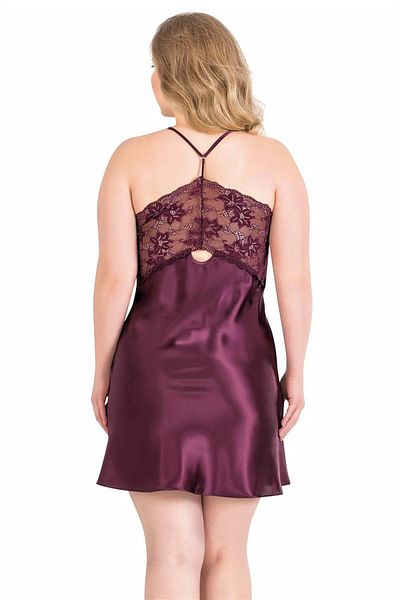PRIMODA Plus Size Plum Short Satin Nightgown