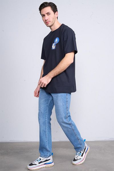 Çetinkaya Çetinkaya Chester Polo 3858 Crew Neck 30/1 Combed Regular Printed T-Shirt Navy Blue
