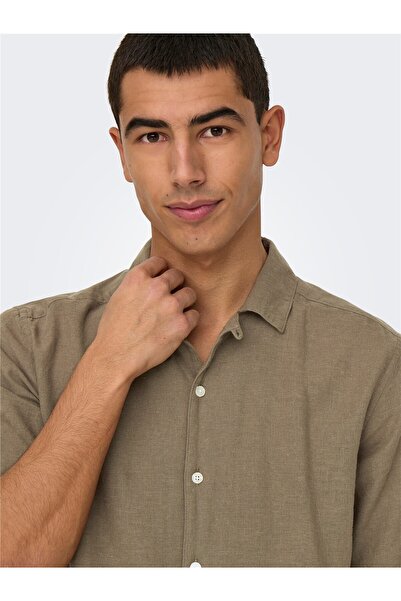 Only & Sons Onscaıden Life Ss Solid Resort Lınennoos Men's Green Shirt - 22025116