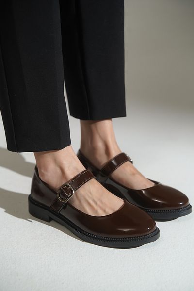 HVZ Exclusive Brown Patent Leather Women's Daily Comfortable Ergonomic Mary Jane Shoes