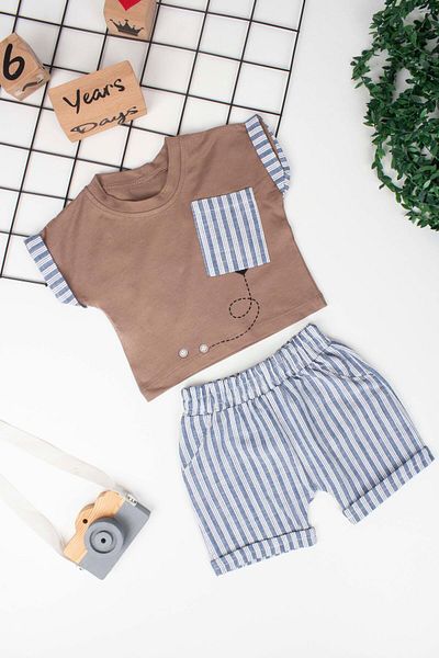 TRENDİMİZBİR Striped and Pocket Detailed Shorts Set for Baby Boy