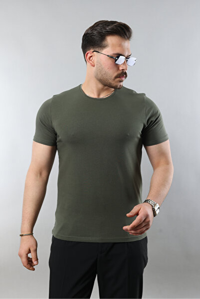 STOCX Erkek %100 Pamuk Slim Fit Dar Kesim Bisiklet Yaka Basic Tişört