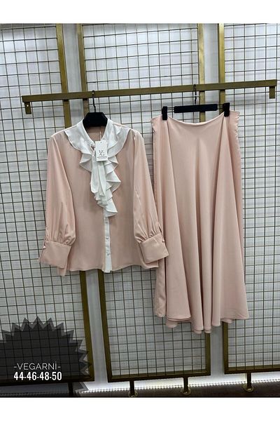 ARAS Plus Size Top and Bottom Set - Pink - Flared skirt
