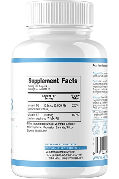 Revive MD | K2 + D3 | Promotes Bone and Cardiovascular Health in Both Men and Women | Supports Healt