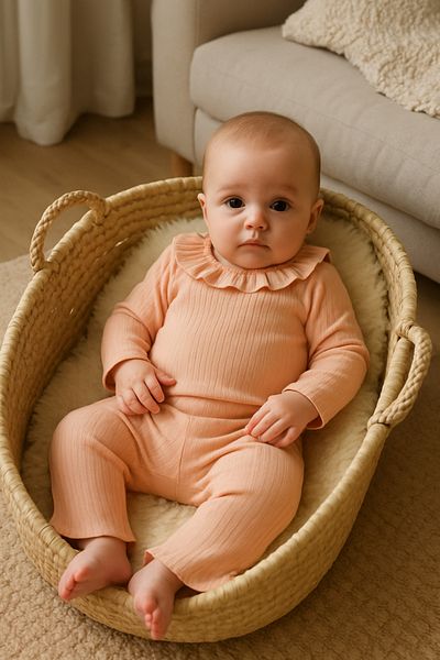 TRENDİMİZBİR Baby Girl Ruffled 2-Piece Set Ribbed Top and Long Bottom Set – Salmon