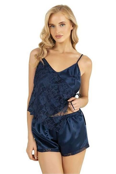 PRIMODA Navy Blue Satin Shorts Set 9204