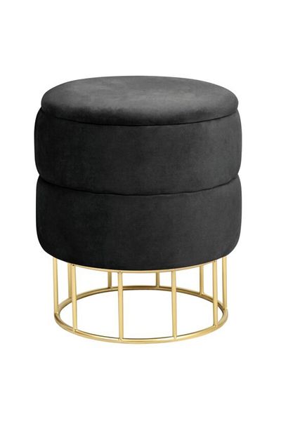 Avex Scaun rotund, cu spațiu de depozitare, catifea, negru, max. 80 kg, 37x42 cm, Elza, Akord