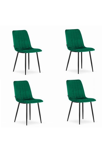 Avex Set de 4 scaune de bucătărie/living, Artool, Lava, catifea, metal, verde și negru, 43x51x90 cm
