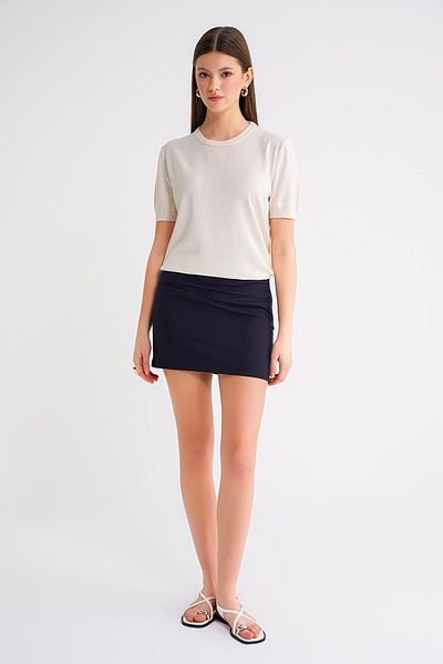 Mixray 6935 Women's Basic Knitwear Short Sleeve Sweater Natural