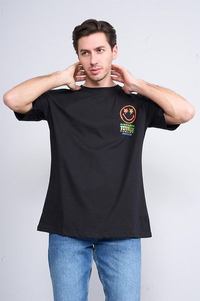 Çetinkaya Çetinkaya Chester Polo 3847 Crew Neck Combed Cotton Regular Printed T-Shirt Black