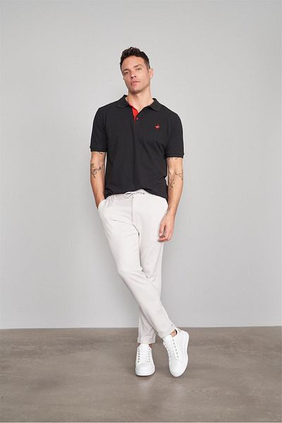 Çetinkaya Chester Polo 3047-L Men's Polo Neck Combed Pique T-Shirt Black