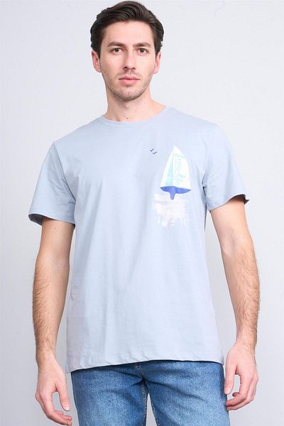 Çetinkaya Çetinkaya Chester Polo 3860 Crew Neck 30/1 Combed Slim Printed T-Shirt Gray