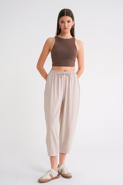 Mixray 4307 Women's Elastic Waist Piece Shalwar Trousers Stone