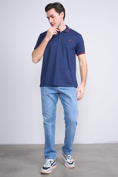 Çetinkaya Chester Polo 3953 Men's Polo Neck 30/1 Pique T-Shirt Navy Blue
