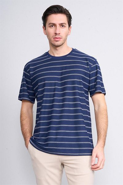 Çetinkaya Chester Polo 3871 Men's Crew Neck 30/1 Jacquard T-Shirt Navy Blue