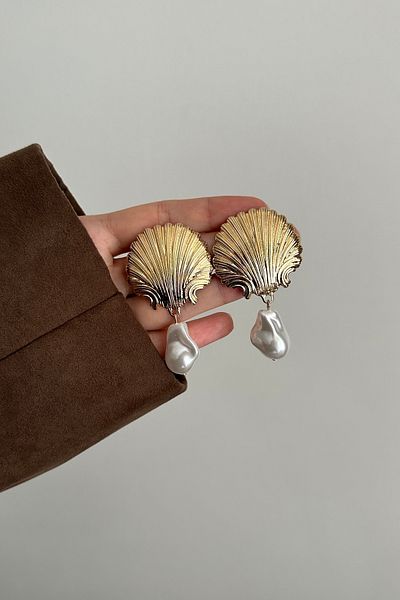 Okko Store Dangle Pearl Seashell 2'Li Earrings