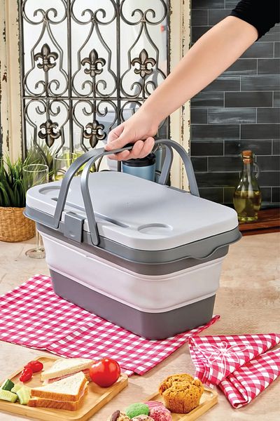 Hesna Natural Folding Picnic Set |   Silicone Basket with Table 24 Lt Camping Bag