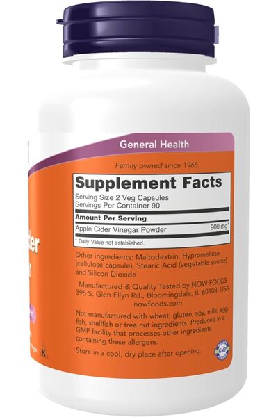 Now Apple Cider Vinegar 450mg, 180 Capsules – Supports Healthy Digestion & Detox