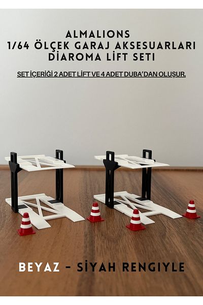 almalions 1/64 Scale Diaroma Vehicle Lift 2Pcs+4Pcs Pontoon Garage Accessories White - Black