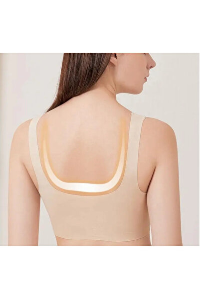 pae Sutien ușor, fără urme, tăiat cu laser, fără senzație, cu fixare frontală, cu pernă detașabilă Ecru