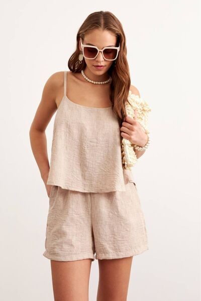 Byelmira Women's Shorts Suspender Linen Suit Stone