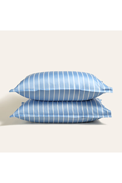 Zsa Zsa Zsu غطاء وسادة من الساتان القطني مكون من قطعتين مخطط واسع 300 Tc أكسف...