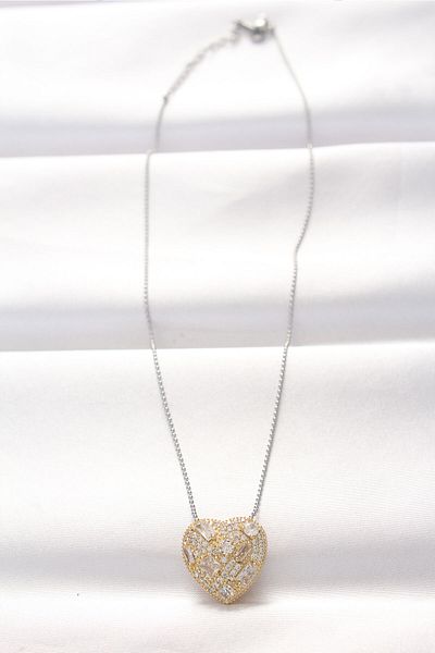 Skygo 316L Steel Double Color Zircon Stone Heart Necklace - Tj-Bko8521