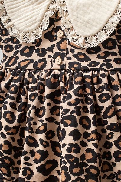 Noy Noy Leopard Patterned Collar Detailed Baby Girl Dress
