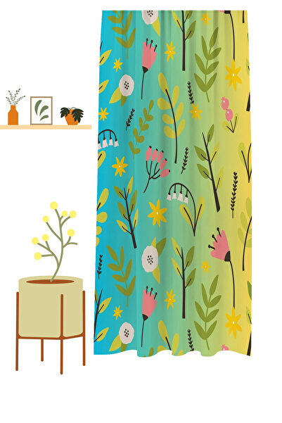 GREENDECOR Flowers Leaf Striped Bohemian Patterned Special Design Digital Printed (Single Wing) Modern Stylish Background Curtain