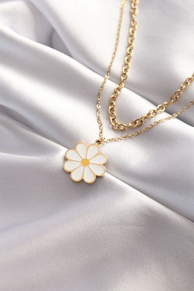 Skygo 316L Steel Double Chain Gold Color Daisy Design Necklace - Tj-Bko8477