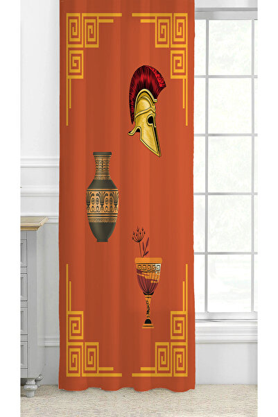 GREENDECOR Ethnic Roman Antique Vase Soldier Egyptian Patterned Bohemian Special Design Digital Printed (Single Wing) Background Curtain