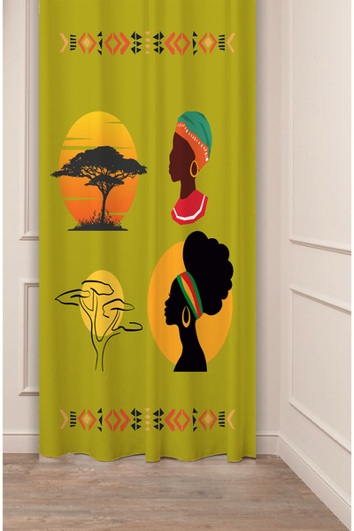 GREENDECOR Etnic african antic natură cu model de copac boem design special digital cu imprimeu (o singură aripă) perdea de fundal elegantă