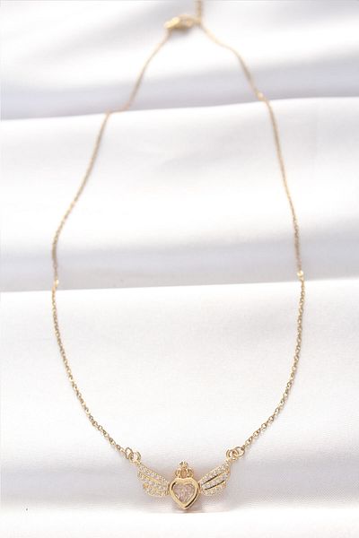 Skygo 316L Steel Gold Color Zircon Stone Heart Wing Necklace - Tj-Bko8516