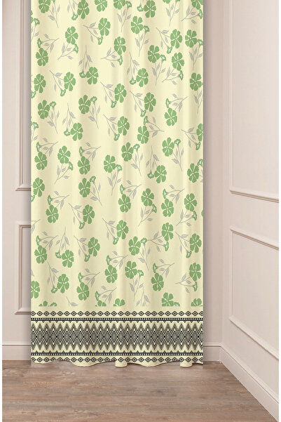 GREENDECOR Flowers Leaf Square Geometric Lines Patterned Custom Design Digital Printed (Single Wing) Background Curtain