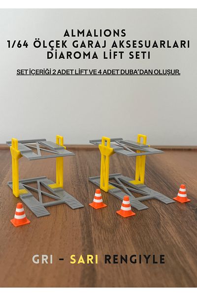 almalions 1/64 Scale Diaroma Vehicle Lift 2Pcs+4Pcs Pontoon Garage Accessories Grey - Yellow