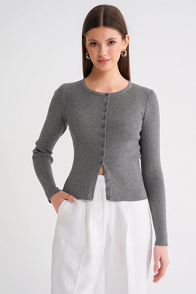 Mixray 6931 Women's Buttoned Ribbed Knitwear Cardigan Anthracite