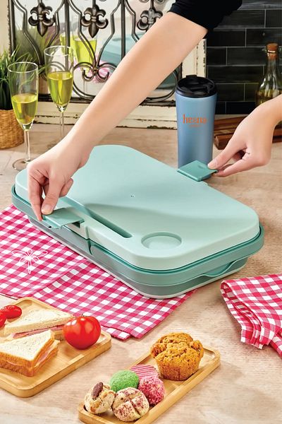 Hesna Natural Folding Picnic Set |   Silicone Basket with Table 24 Lt Camping Bag