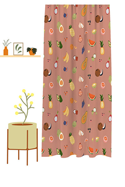 GREENDECOR Coffee Kitchen Coffee Bean Sweet Fruit Greenery Patterned Special Design Bohemian (Single Wing) Background Curtain
