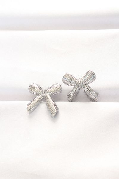 Skygo Brass Silver Color Bow Earrings - Tj-Bkp8882