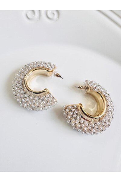 DEVİ fashion İnci Gold Halka Küpe 5 cm