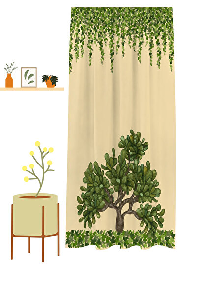 GREENDECOR Flowers Leaf Striped Bohemian Patterned Special Design Digital Printed (Single Wing) Modern Stylish Background Curtain