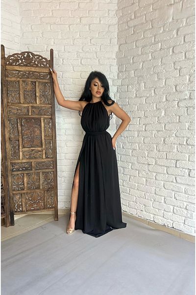 moneta boutique Women's Gold Accessory Slit Long Dress